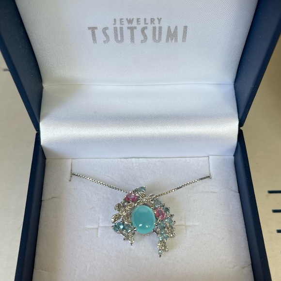 Blue Marine White Gold Necklace( K14 Japan Settings) - Picture 4 of 8